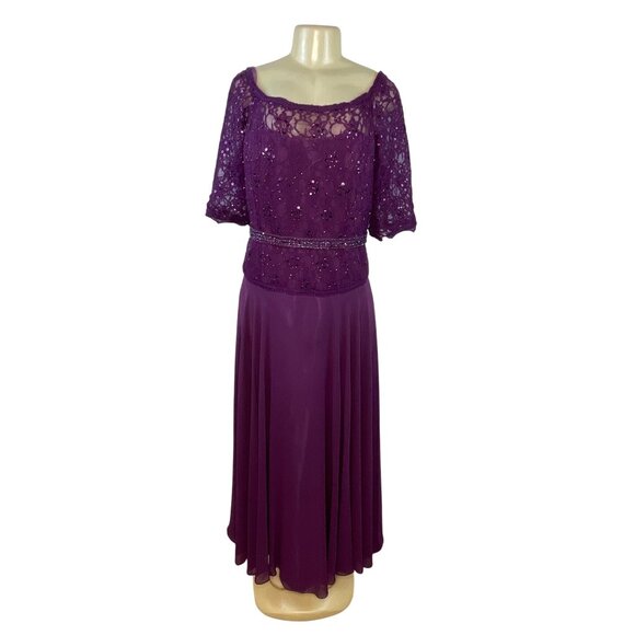MGNY Women’s Magenta Lace & Chiffon Evening Gown With Sequins Size 16 - Picture 1 of 8